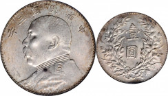 (t) CHINA. Dollar, Year 3 (1914). PCGS MS-61.

L&M-63; KM-Y-329; WS-0174-8. Triangle "Yuan" Variety. A well struck Dollar with pleasing almond to ru...
