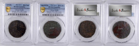 CHINA. Hunan. Duo of 20 Cash Mint Error (2 Pieces), ND (1919). Both PCGS Genuine--Environmental Damage, EF Details Certified.

1) Mint Error - Struc...