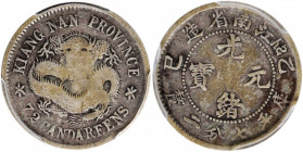 CHINA. Kiangnan. 7.2 Candareens (10 Cents), CD (1905). PCGS FINE-15.

L&M-265; K-108; KM-Y-142a.14; WS-0866. Variety with inverted "SY" initials. A ...