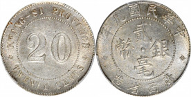 (t) CHINA. Kwangsi. 20 Cents, Year 9 (1920). PCGS AU-55.

L&M-163; KM-Y-415a. "SI" Variety. A lightly toned coin with abundant remaining luster and ...