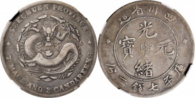 CHINA. Szechuan. 7 Mace 2 Candareens (Dollar), ND (1901-08). NGC VF-25.

L&M-345; KM-Y-238.1. Narrow Face Dragon /"Ɐ" for "V" in "PROVINCE" variety....