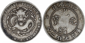 (t) CHINA. Szechuan. 7 Mace 2 Candareens (Dollar), ND (1901-08). PCGS VF-25.

L&M-345a; K-145a; KM-Y-238.2; WS-0734. Wide face dragon. Consistent we...
