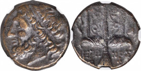 SICILY. Syracuse. Hieron II, 275-215 B.C. AE Litra, 263-218 B.C. NGC Ch VF.

HGC-2, 1550. Obverse: Head of Poseidon left, wearing tainia; Reverse: O...