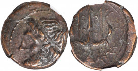 SICILY. Syracuse. Hieron II, 275-215 B.C. AE Litra, 263-218 B.C. NGC Ch VF.

HGC-2, 1550. Obverse: Head of Poseidon left, wearing tainia; Reverse: O...