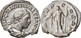 SEVERUS ALEXANDER, A.D. 222-235. AR Denarius (3.40 gms), Rome Mint, A.D. 222. ALMOST UNCIRCULATED.

RIC-5; RSC-204. Obverse: Laureate and draped bus...