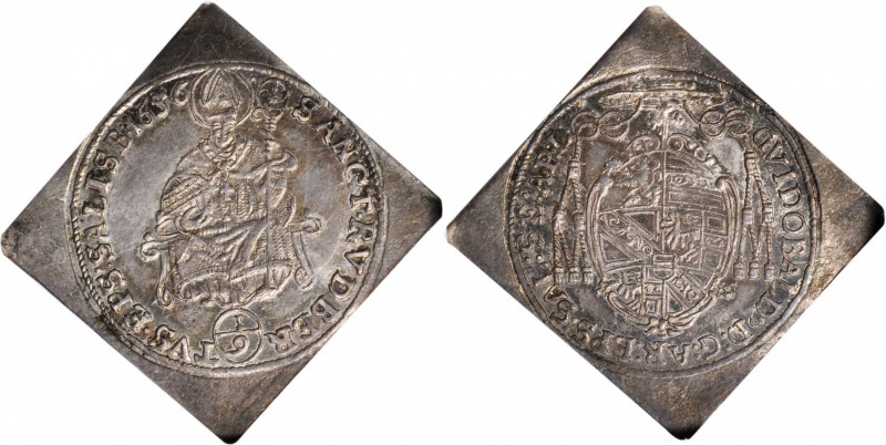 AUSTRIA. Salzburg. 1/9 Klippe Taler, 1656. Guidobald von Thun und Hohenstein. NG...