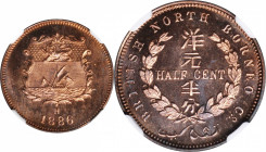 BRITISH NORTH BORNEO. 1/2 Cent, 1886-H. Heaton Mint. NGC SPECIMEN-66 Red Brown.

KM-1. Aggressively bright concentric red flashes emanate from the l...