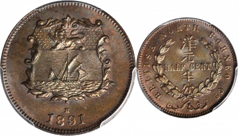 BRITISH NORTH BORNEO. 1/2 Cent, 1891-H. Heaton Mint. PCGS MS-65 Brown.

KM-1. ...