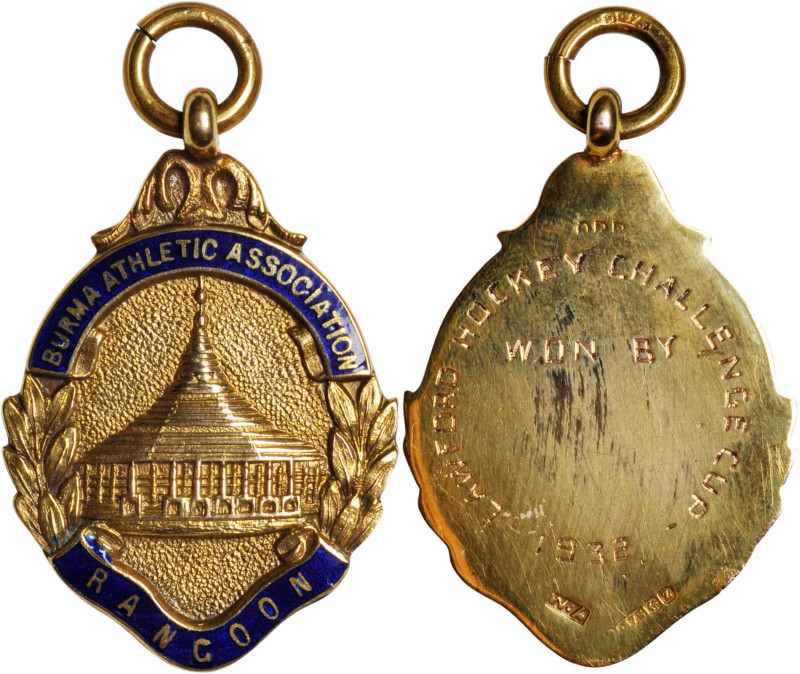 BURMA. Gold Athletic Association Medal, 1932. Grade: ABOUT UNCIRCULATED.

Weig...