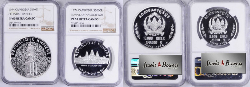 CAMBODIA. Duo of Silver Proofs (2 Pieces), 1974. Both NGC Certified.

1) 10000...