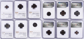 CEYLON. Sextet of Copper (6 Pieces), 1712-91. All NGC Certified.

A group of crudely struck Stuivers, all grading VF Details--Environmental Damage, ...