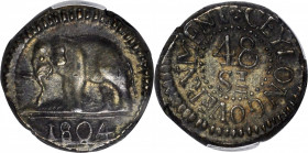 CEYLON. 48 Stivers, 1804. George III. PCGS AU-55.

KM-77; Prid-7. Variety with no dot between "CEYLON" and "GOVERNMENT". A boldly struck and problem...