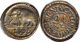 CEYLON. 24 Stuivers, 1803. George III. PCGS AU-55.

KM-76; Prid-14. A well struck coin with light golden brown color and no marks of note.

Estima...