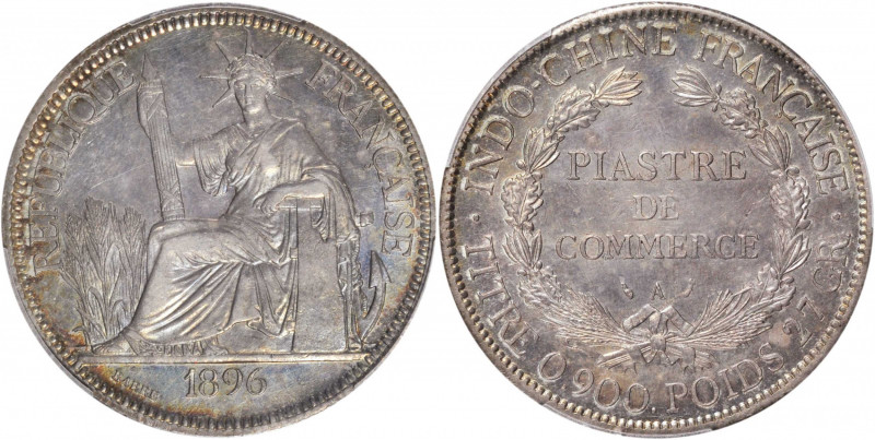 FRENCH INDO-CHINA. Piastre, 1896-A. Paris Mint. PCGS Genuine--Cleaned, AU Detail...