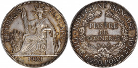 FRENCH INDO-CHINA. Piastre, 1903-A. Paris Mint. PCGS AU-58.

KM-5a.1; Lec-286. A very well struck up Piastre, with unusually robust details on the n...