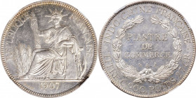 FRENCH INDO-CHINA. Piastre, 1907-A. Paris Mint. NGC MS-63.

KM-5a.1; Gad-35; Lec-290. A lustrous and well struck Piastre, with pleasing, faint russe...
