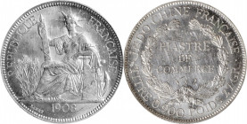FRENCH INDO-CHINA. Piastre, 1908-A. Paris Mint. PCGS MS-62.

KM-5a.1; Lec-291. Struck from highly polished dies, this flashy argent piece oozes with...