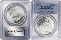 FRENCH INDO-CHINA. Piastre, 1908-A. Paris Mint. PCGS MS-62.

KM-5a.1; Gad-35; Lec-291. A blast white and attractive Piastre with full luster, sharp ...