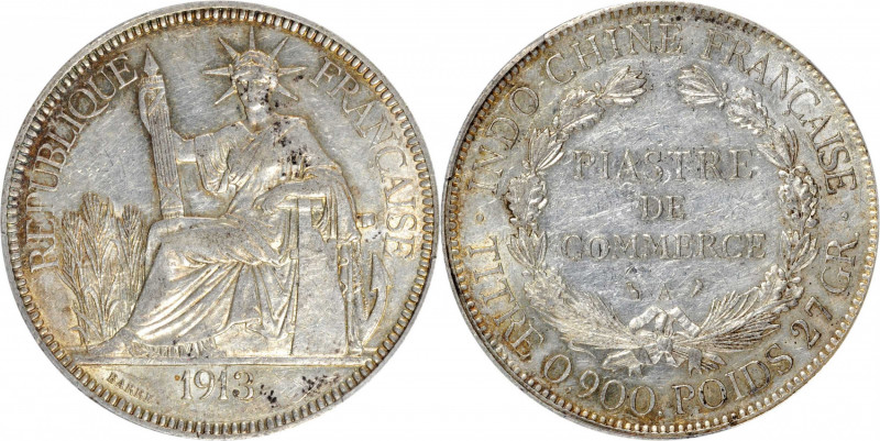 FRENCH INDO-CHINA. Piastre, 1913-A. Paris Mint. PCGS AU-55.

KM-5a.1; Lec-294....