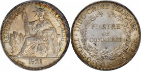 FRENCH INDO-CHINA. Piastre, 1921-H. Heaton Mint. PCGS AU-58.

KM-5a.3; Gad-35; Lec-297. A mostly almond hued gray toning throughout with some rainbo...