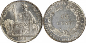 FRENCH INDO-CHINA. 50 Centimes, 1936. Paris Mint. PCGS MS-66.

KM-4a.2; Lec-261; Gad-32. A sharply struck Gem with blazing full cartwheel luster and...