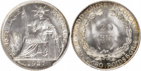 FRENCH INDO-CHINA. 20 Centimes, 1937. Paris Mint. PCGS MS-66+.

KM-17.2; Lec-236. A gorgeous Gem with blazing full cartwheel luster, shimmering fros...