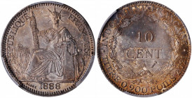 FRENCH INDO-CHINA. 10 Centimes, 1888-A. Paris Mint. PCGS MS-64.

KM-2; Gad-15; Lec-130. An attractive and lustrous near-Gem, presenting champagne to...