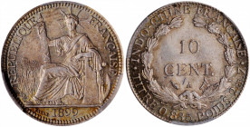 FRENCH INDO-CHINA. 10 Centimes, 1899-A. Paris Mint. PCGS MS-64.

KM-9; Gad-17; Lec-141. An attractive near-Gem example, offering pinwheel-like luste...