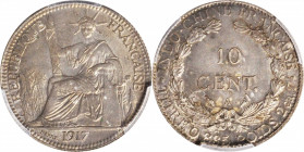 FRENCH INDO-CHINA. 10 Centimes, 1917-A. Paris Mint. PCGS MS-63.

KM-9; Lec-155. A well struck and fully lustrous coin with dark gray tone throughout...