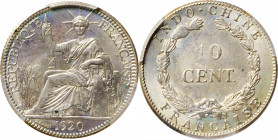 FRENCH INDO-CHINA. 10 Centimes, 1920. PCGS MS-64.

KM-14; Lec-159. A frosty white example of this one-year type, with sharp strike and a bare hint o...