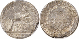 FRENCH INDO-CHINA. 10 Centimes, 1924-A. Paris Mint. PCGS MS-64.

KM-16.1; Lec-165. A crisply struck and lustrous coin with mottled gray toning throu...