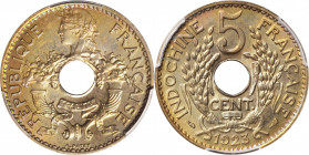 FRENCH INDO-CHINA. 5 Centimes, 1923. PCGS MS-65.

KM-18; Lec-114. Pop: 1, none graded finer by PCGS. A boldly struck and lustrous coin with gorgeous...