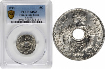 FRENCH INDO-CHINA. 5 Centimes, 1924. Paris Mint. PCGS MS-66.

KM-18; Lec-115. A boldly struck Gem with full cartwheel luster and no toning.

Estim...