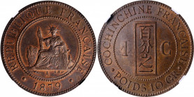 FRENCH INDO-CHINA. Centime, 1879-A. NGC MS-64 Brown.

KM-3. A pleasing near-Gem with soft luster and mint red remaining in the protected areas.

E...