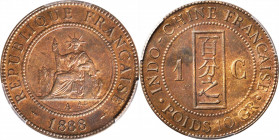 FRENCH INDO-CHINA. Centime, 1888-A. Paris Mint. PCGS MS-63 Brown.

KM-1; Lec-40. A decently struck Cent with faint wood grain texture and soft luste...