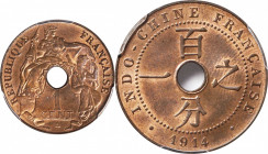 FRENCH INDO-CHINA. Centime, 1914-A. Paris Mint. PCGS MS-64 Red Brown.

KM-12.1; Lec-75. A gorgeous example of the type with good strike and abundant...
