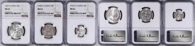 FRENCH INDO-CHINA. Trio of Silver Minors (3 Pieces), 1927-36. All NGC Certified....