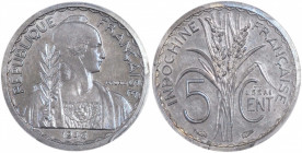 FRENCH INDO-CHINA. Aluminum 5 Centimes Piefort Essai (Pattern), 1946. PCGS SPECIMEN-63.

KM-E40; Lec-125. A sharply struck Pattern, now toned a dark...