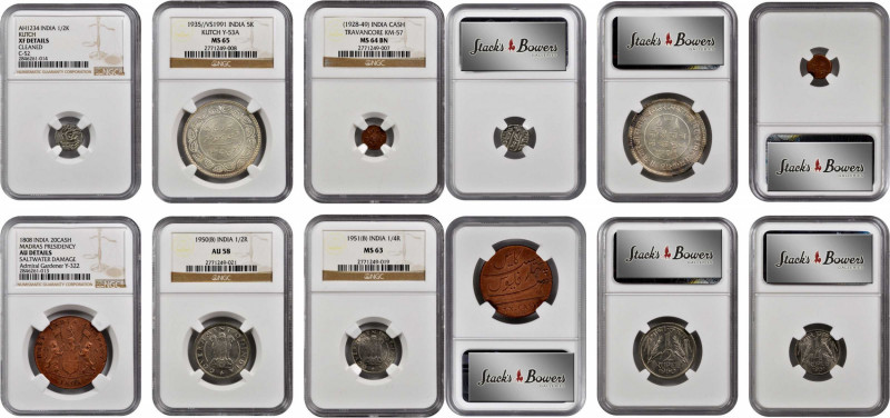 INDIA. Group of Mixed States and Denominations (6 Pieces), 1818-1951. All NGC Ce...