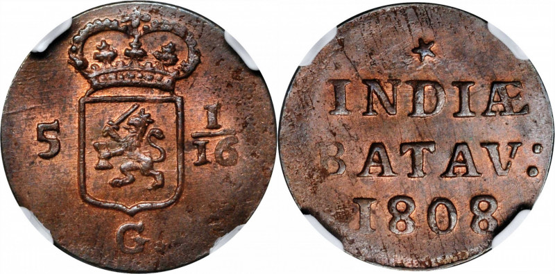 NETHERLANDS EAST INDIES. Batavian Republic (French Interregnum). Duit, 1808. NGC...