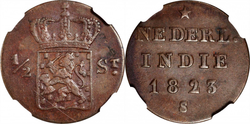 NETHERLANDS EAST INDIES. Kingdom of the Netherlands. 1/2 Stuiver, 1823-S. NGC AU...