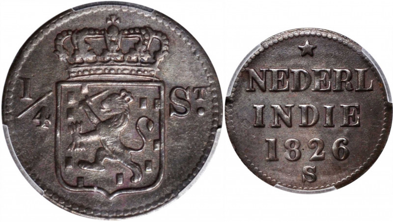 NETHERLANDS EAST INDIES. Kingdom of the Netherlands. 1/4 Stuiver, 1826-S. PCGS A...