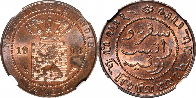 NETHERLANDS EAST INDIES. Kingdom of the Netherlands. 1/2 Cent, 1908. Utrecht Min...