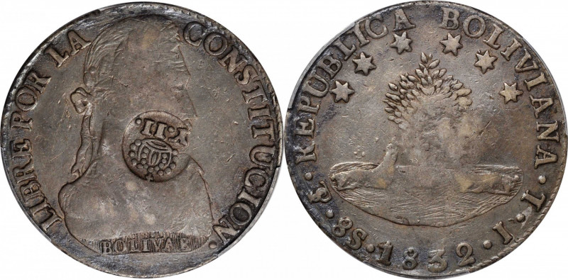 PHILIPPINES. Philippines - Bolivia. 8 Reales, ND (1834-37). Manila Mint. Isabel ...