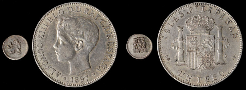 PHILIPPINES. Duo of Spanish Colonial Issues (2 Pieces), 1897. Grade Range: VERY ...