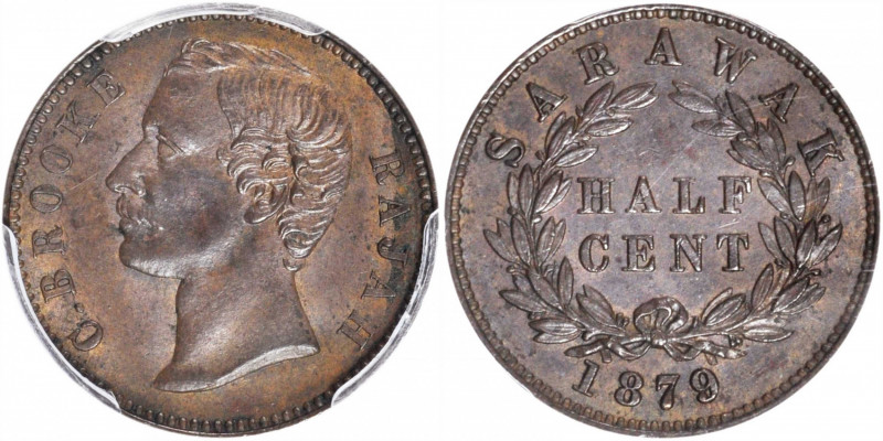 SARAWAK. 1/2 Cent, 1879. PCGS MS-63 Brown.

KM-5. A boldly struck and pleasing...