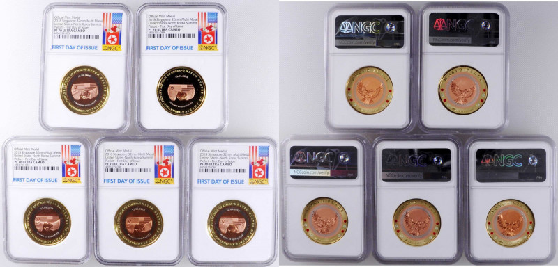 SINGAPORE. Quintet of Multimetal Piefort Medals (5 Pieces), 2018. All NGC PROOF-...