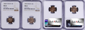 STRAITS SETTLEMENTS. Duo of 10 Cents (2 Pieces), 1880 & 1895. London Mint. Victoria. Both NGC Certified.

1) 1880-H. Heaton Mint. MS-63. KM-10. 2) 1...
