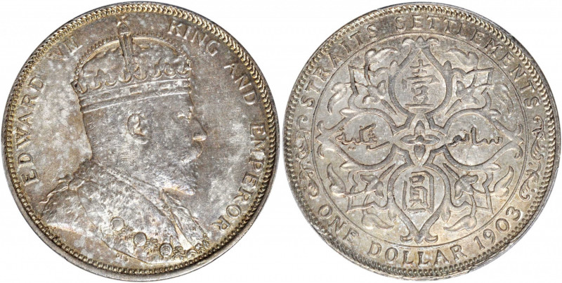 STRAITS SETTLEMENTS. Dollar, 1903-B. Bombay Mint. PCGS AU-58.

KM-25; Tan-SSC3...