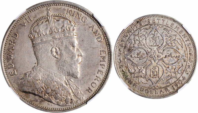 STRAITS SETTLEMENTS. Dollar, 1904-B. Bombay Mint. NGC Unc Details--Cleaned.

K...